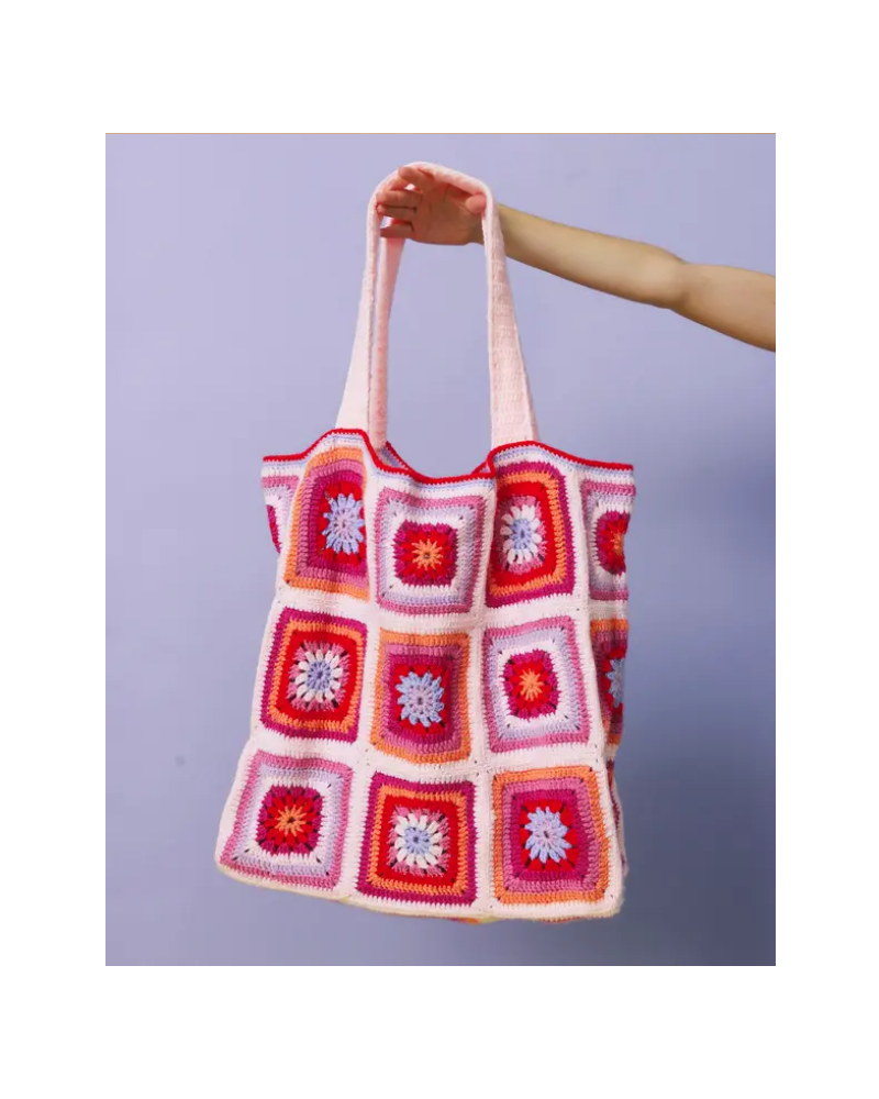 kit Cabas crochet Granny Phildar pink